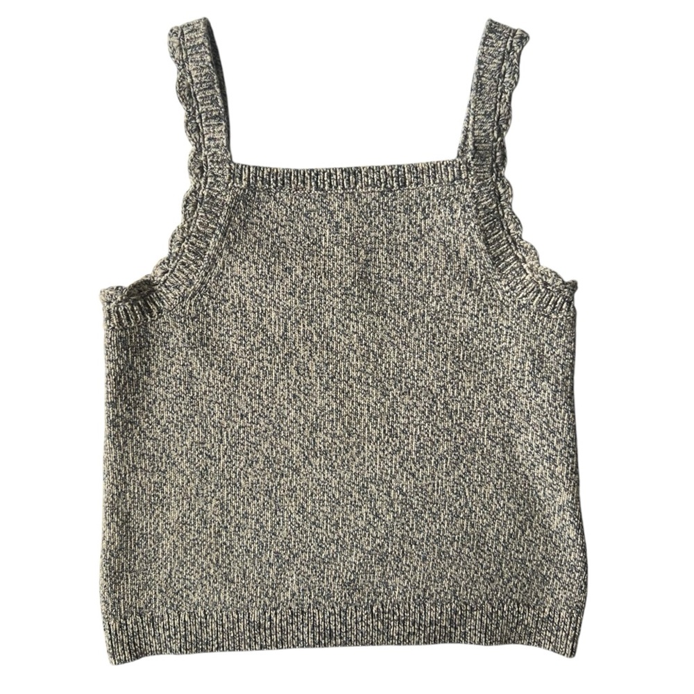 Sezane Linda Knit Organic Cotton Square Neck Sleeveless Tank Top Ecru Blue XS